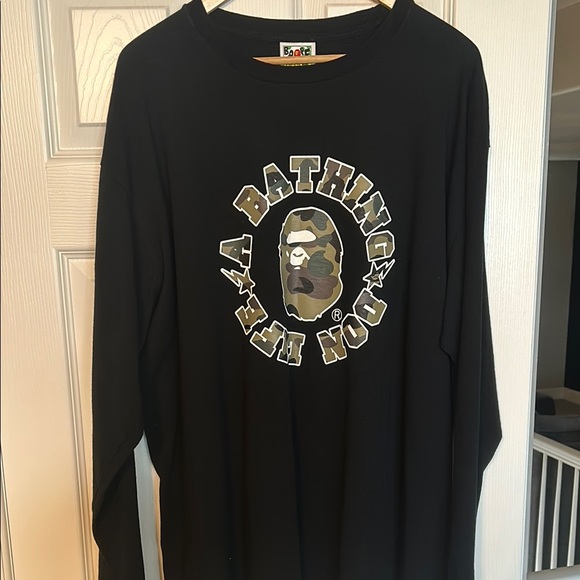 Bape Black Long Sleeve Tee with Camo Logo - Picture 1 of 2